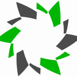 Abstrakcyjny, okrągły symbol z naprzemiennych zielonych i szarych segmentów na białym tle.