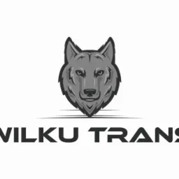 Logo firmy transportowej z głową wilka i napisem WILKU TRANS.