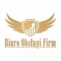 Złote logo z tarczą i strzałką wzrostu, napis 'Biuro Obsługi Firm' w kolorze złotym.