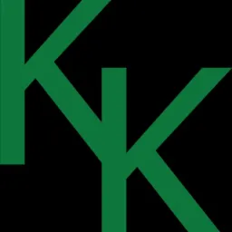 Logo firmy z zielonymi, stylizowanymi literami 'KK' na czarnym tle.