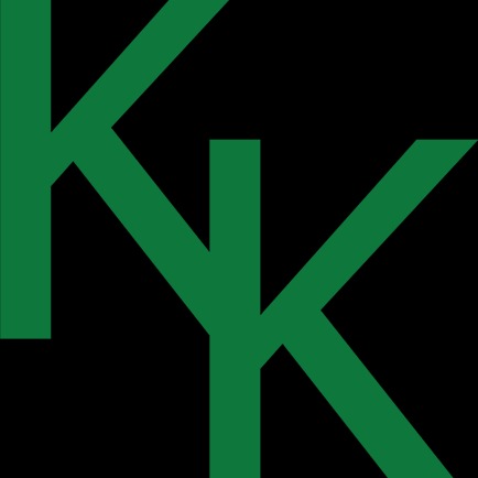 Logo firmy z zielonymi, stylizowanymi literami 'KK' na czarnym tle.