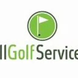 Logo firmy AllGolfServices z zielonym symbolem flagi golfowej w okręgu nad nazwą firmy.