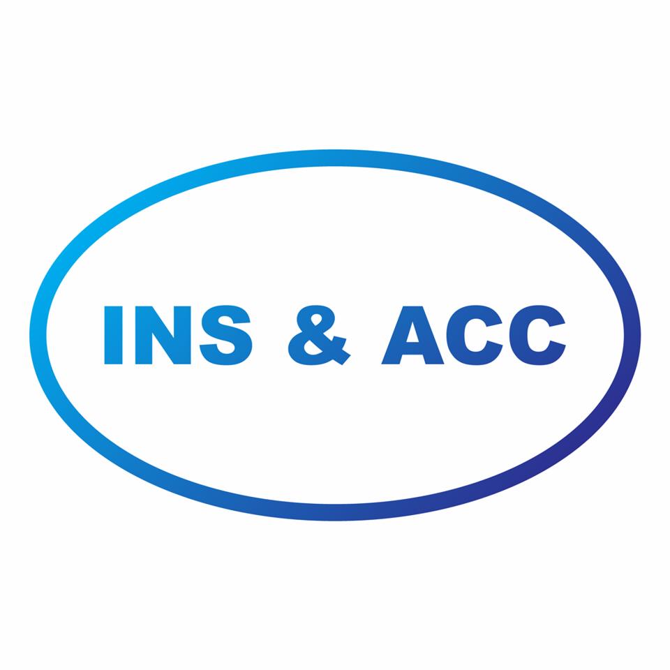 Logo firmy z napisem INS & ACC wewnątrz niebieskiego owalu z gradientem.