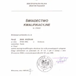 Certyfikat Ministerstwa Finansów na usługowe prowadzenie ksiąg.