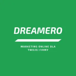 Logo firmy Dreamero z hasłem Marketing Online dla Twojej Firmy na zielonym tle.