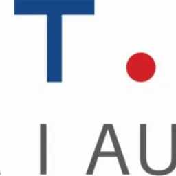 Logo firmy ELAUT.TECH z niebieskim napisem i czerwoną kropką, pod spodem szary napis ELEKTRYKA I AUTOMATYKA.