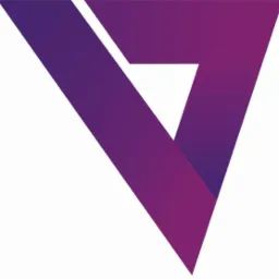 Abstrakcyjne logo w odcieniach fioletu, przypominające literę V z efektem trójwymiarowości.