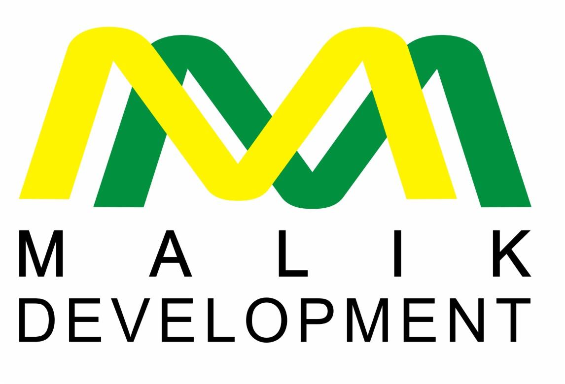 Logo firmy Malik Development z dwoma splecionymi literami 'M' w kolorach żółtym i zielonym, nad napisem 'MALIK DEVELOPMENT'.