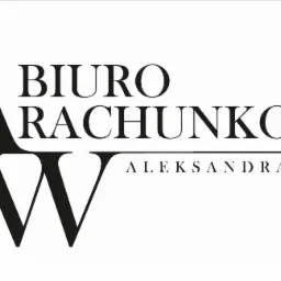 Logo biura rachunkowego z inicjałami AW, nazwa firmy 'Biuro Rachunkowe' nad imieniem i nazwiskiem 'Aleksandra Wotzka', czarne litery na białym tle.