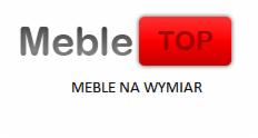 Logo firmy meblarskiej z szarym napisem 'Meble' i czerwonym 'TOP' oraz dopiskiem 'Meble na wymiar' na białym tle.