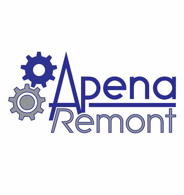 Logo firmy Apena Remont z dwoma kołami zębatymi, niebieskim i szarym, na białym tle.