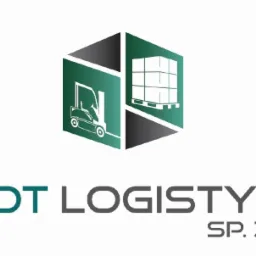 Logo firmy Azot Logistyka Sp. z o.o. przedstawiające w graficzny sposób magazyn z wózkiem widłowym i paletami wewnątrz sześcianu.