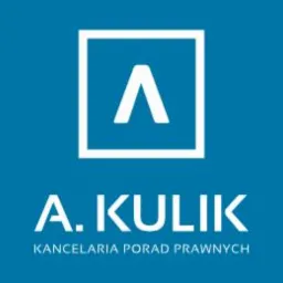 Logo kancelarii porad prawnych A. Kulik z symbolem strzałki w kwadracie na niebieskim tle.