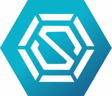 Logo w kształcie sześcioboku z wpisaną literą 'S' w kolorze białym na niebieskim tle z gradientem.