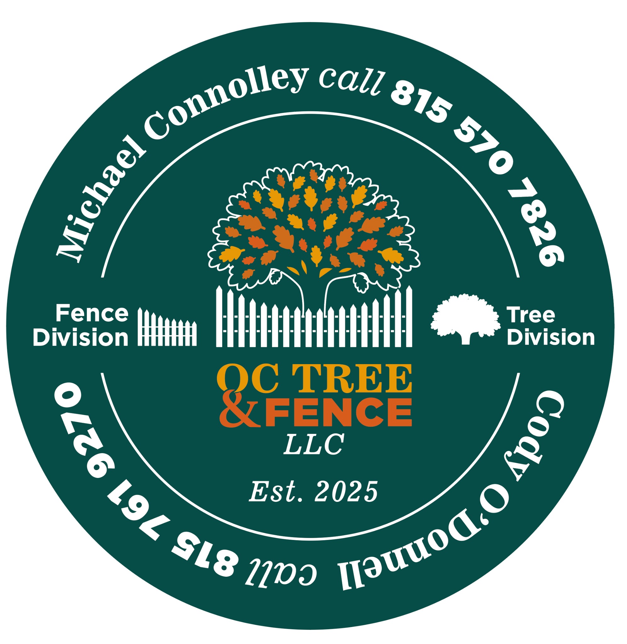 Projekt naklejki dla firmy montującej ogrodzenia oraz zajmującej się wycinką drzew.