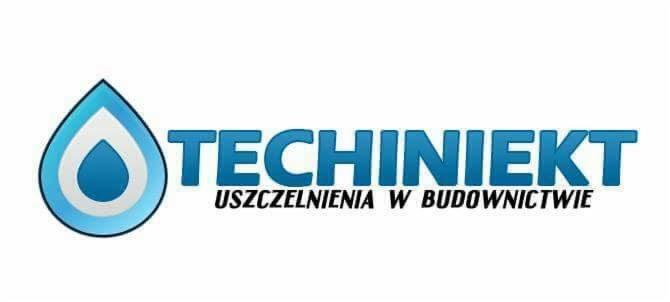Logo firmy Techniniekt Uszczelnienia w Budownictwie z symbolem kropli wody w odcieniach niebieskiego.