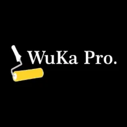 Logo firmy WuKa Pro. przedstawiające biały wałek do malowania z żółtym wkładem na czarnym tle.