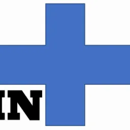 Grafika przedstawia niebieski krzyż z czarnym napisem 'IN' w lewym dolnym rogu, na białym tle.