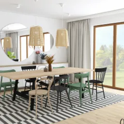 Salon z jadalnią w domu jednorodzinnym w Legnicy.