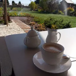 Kawka na tarasie z widokiem na ogr&oacute;d ;-)