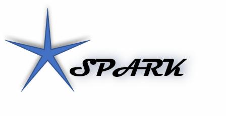 Logo firmy z niebieską gwiazdą i nazwą 'SPARK' w czarnej, ozdobnej czcionce z cieniem na białym tle.