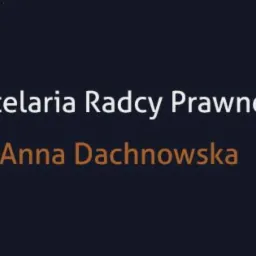Grafika z nazwą Kancelarii Radcy Prawnego Anny Dachnowskiej na ciemnym tle z subtelnymi, nowoczesnymi wzorami.