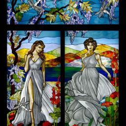 Witraż - dwie panie z ważkami