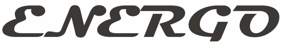 Czarne logo firmy 'ENERGO' na białym tle, z unikalnym krojem pisma z zaokrąglonymi elementami.