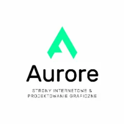 Logo firmy Auore z turkusowym symbolem w kształcie litery A i tekstem 'Strony internetowe & Projektowanie graficzne' pod nazwą firmy.