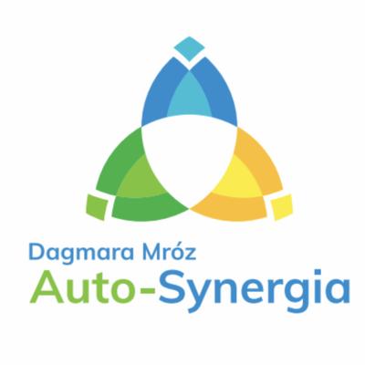 Logo firmy Auto-Synergia Dagmara Mróz z abstrakcyjnym symbolem w kolorach niebieskim, zielonym i żółtym.