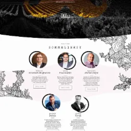 Strona internetowa SELEKCJASOMMELIERA.PL z motywem winnicy i sylwetkami sommelierów, prezentująca ofertę 'Wine Popup'.