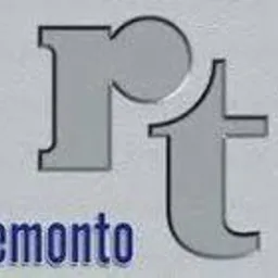 Szare logo 'rt' z nazwą 'remonto' napisaną niebieską czcionką poniżej, na szarym tle.