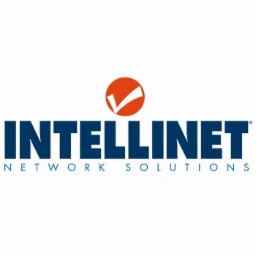 Logo firmy Intellinet Network Solutions z pomarańczowym symbolem zatwierdzenia nad nazwą.