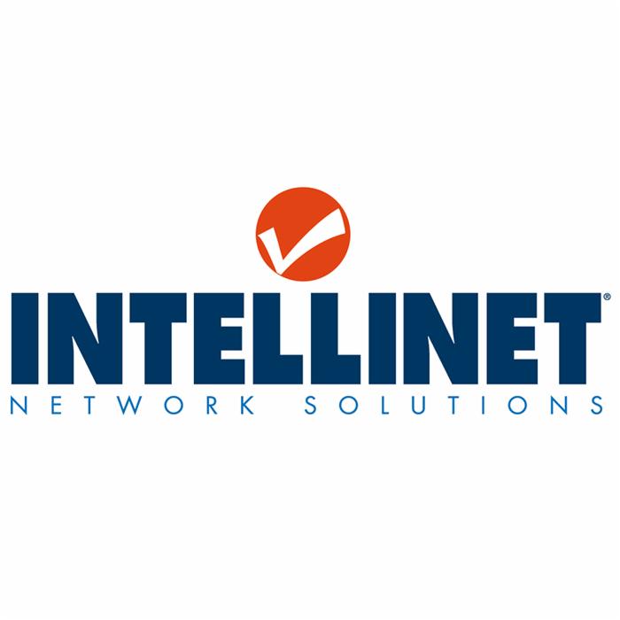 Logo firmy Intellinet Network Solutions z pomarańczowym symbolem zatwierdzenia nad nazwą.