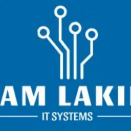 Logo firmy Team Lakida IT Systems z Gdyni na niebieskim tle, przedstawiające stylizowany układ scalony.