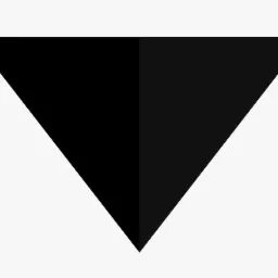 Prosty, czarny trójkąt równoramienny skierowany w dół, podzielony na dwie części o różnym odcieniu czerni, na białym tle.