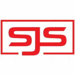 Czerwone logo SJS w prostokątnej ramce na białym tle.