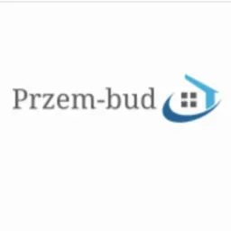 Logo firmy 'Przem-bud' z Wejherowa, z nazwą i symbolem domu w kolorze niebieskim.