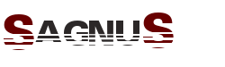 Logo firmy 'Sagnus' z poziomymi liniami w kolorze ciemnej czerwieni przecinającymi litery, na białym tle.