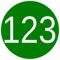 Białe cyfry 123 na jednolitym, zielonym tle w kształcie koła.