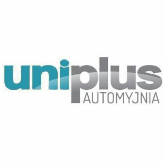 Logo firmy Uniplus Automyjnia, z napisem Uniplus w kolorze turkusowym i Automyjnia w kolorze szarym.