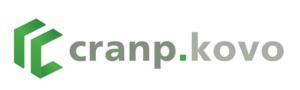 Logo firmy cranp.kovo z zielonym, geometrycznym symbolem po lewej stronie i szarym napisem.
