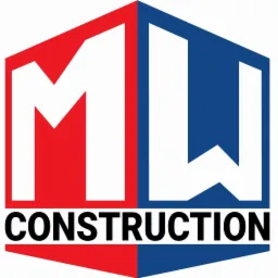 Logo firmy budowlanej: czerwono-niebieski heksagon z białymi literami 'ML' i napisem 'CONSTRUCTION' poniżej.