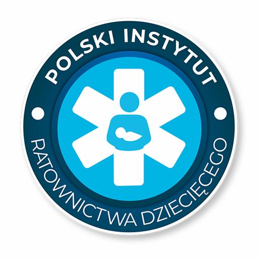 Logo Polskiego Instytutu Ratownictwa Dziecięcego, przedstawiające niebieską gwiazdę życia z sylwetką osoby trzymającej dziecko.