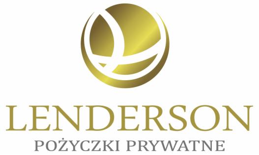Logo firmy Lenderson Pożyczki Prywatne z abstrakcyjnym złotym globem powyżej nazwy.