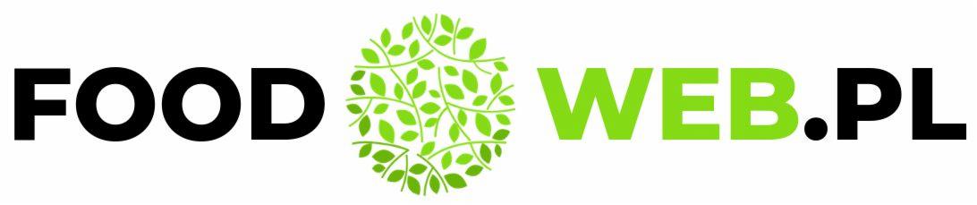 Logo 'FOOD WEB.PL' z zielonym motywem liści w kształcie koła.