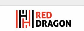 Logo firmy Red Dragon z abstrakcyjnym symbolem w kolorach czerwonym i czarnym po lewej stronie, nazwa firmy po prawej stronie.