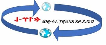 Logo firmy MIR-AL TRANS SP.Z.O.O z dwoma globami i niebieskimi strzałkami w ruchu okrężnym.