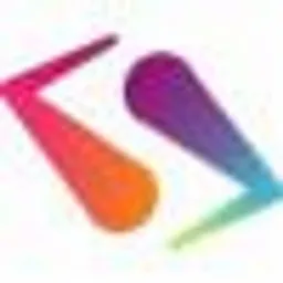 Abstrakcyjne logo z dwoma stożkami w gradientowych kolorach, różowym i pomarańczowym z jednej strony oraz fioletowym i turkusowym z drugiej, na białym tle.