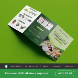 Ulotka reklamowa firmy Bigbox-Opakowania prezentująca ofertę produktową, w tym tworzywa sztuczne lite, termoformowane opakowania, skrzynie transportowe oraz certyfikat ISO 9001:2015.